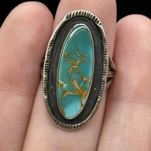 Vintage Navajo Royston Ribbon Turquoise Ring Sterling Silver Native Sz 5.5